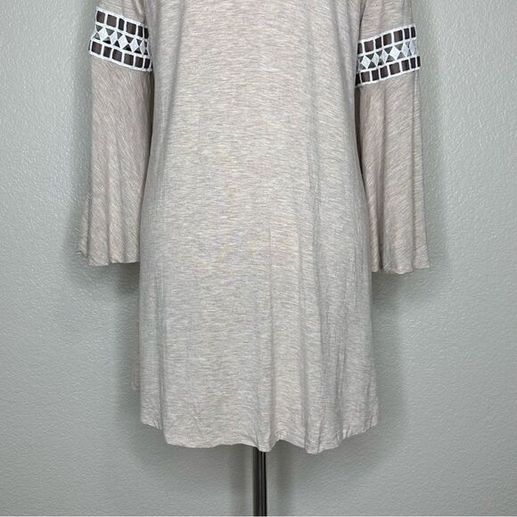 Lapis Beige Embroidered Bell Sleeves Tunic Top - Picture 10 of 12